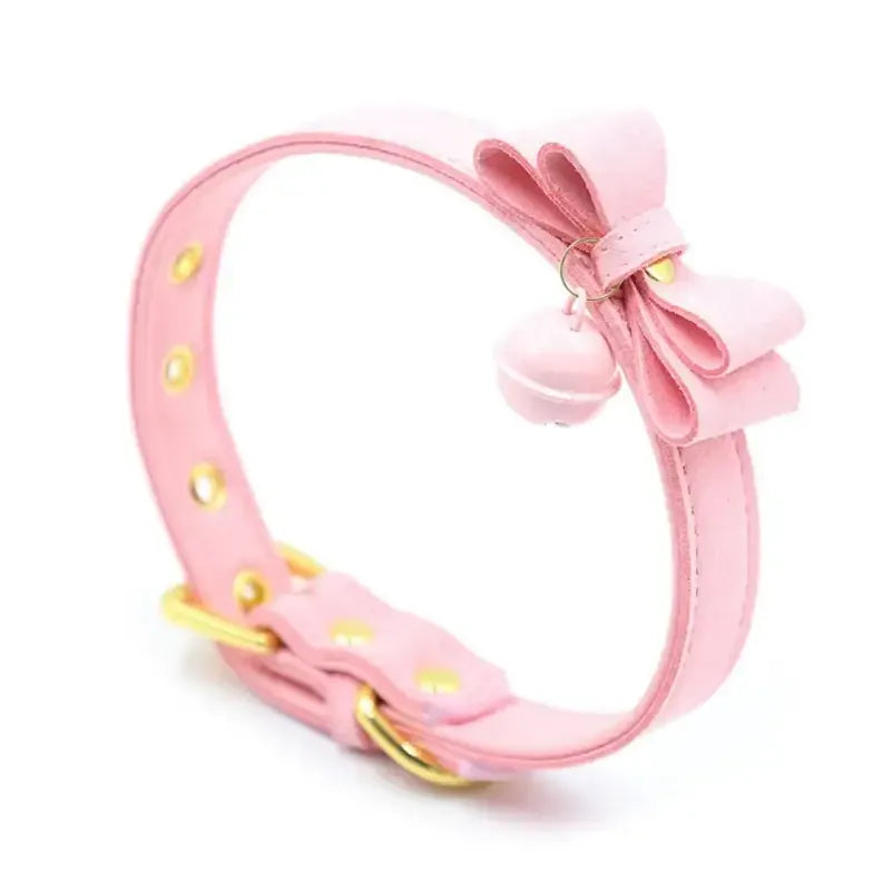 Domini Toy Kawaii Bow Bell Day Collar – Adjustable Soft PU, Gold Hardware