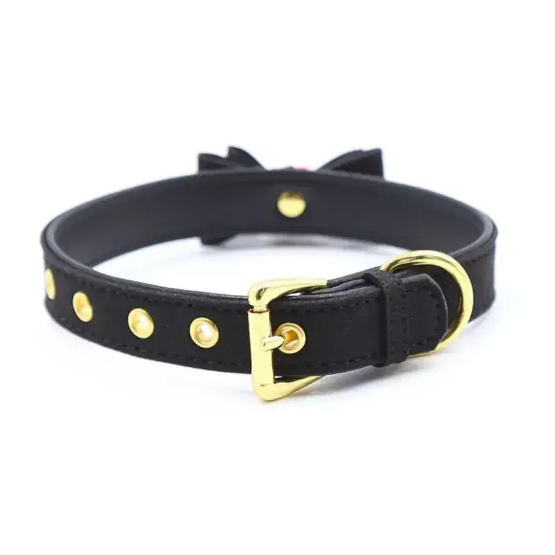 Domini Toy Kawaii Bow Bell Day Collar – Adjustable Soft PU, Gold Hardware