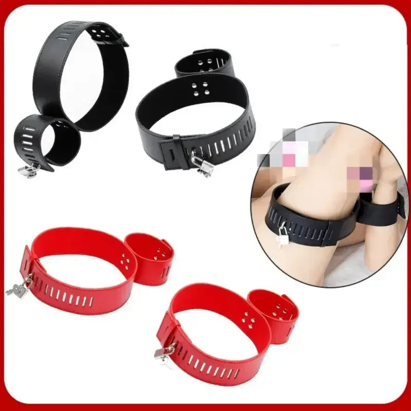 Domini Toy Locking Hogtie Cuff Set – Adjustable Rigid Cuffs for Wrists & Thighs