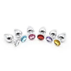 Domini Toy Metal Jeweled Butt Plug, 3 Sizes, Non-Porous, Multi-Color Gems