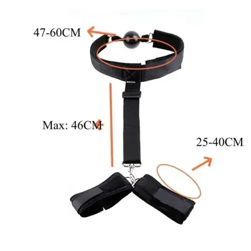 Domini Toy Neck-to-Wrist Restraint with Ball Gag, Adjustable Collar & Cuffs