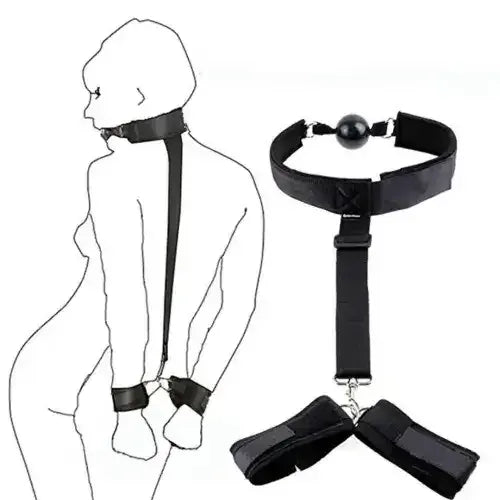 Domini Toy Neck-to-Wrist Restraint with Ball Gag, Adjustable Collar & Cuffs