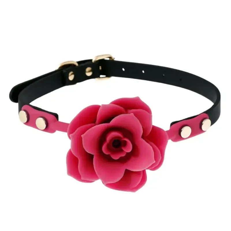 Domini Toy Pink Elegant Silicone Rose Ball Gag – Adjustable Leather BDSM Gag