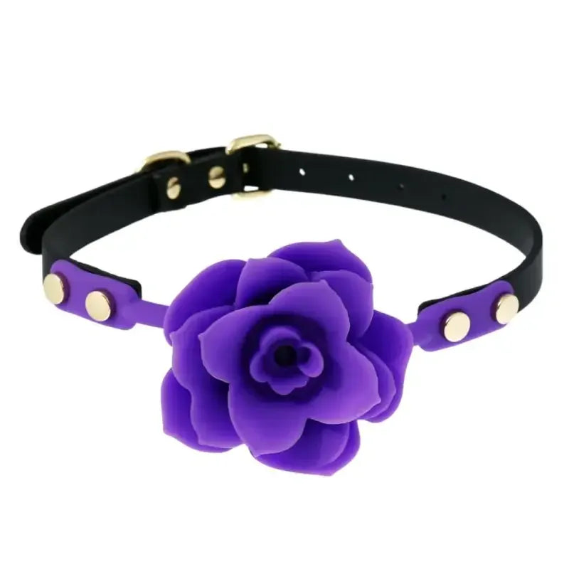 Domini Toy Purple Elegant Silicone Rose Ball Gag – Adjustable Leather BDSM Gag