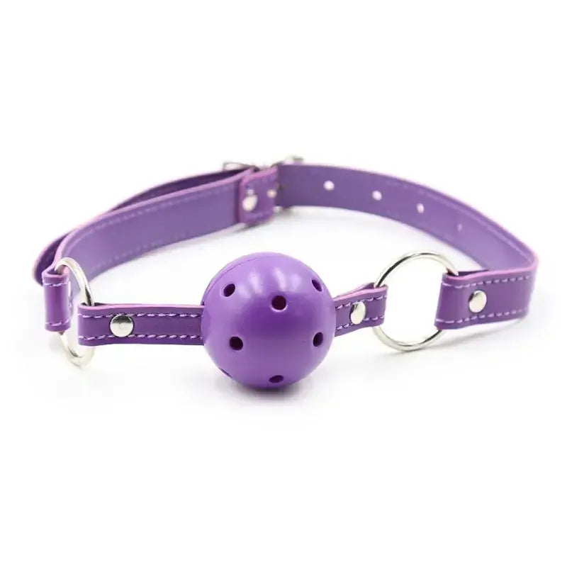 Domini Toy Purple Silicone Ball Gag with Adjustable PU Leather Strap