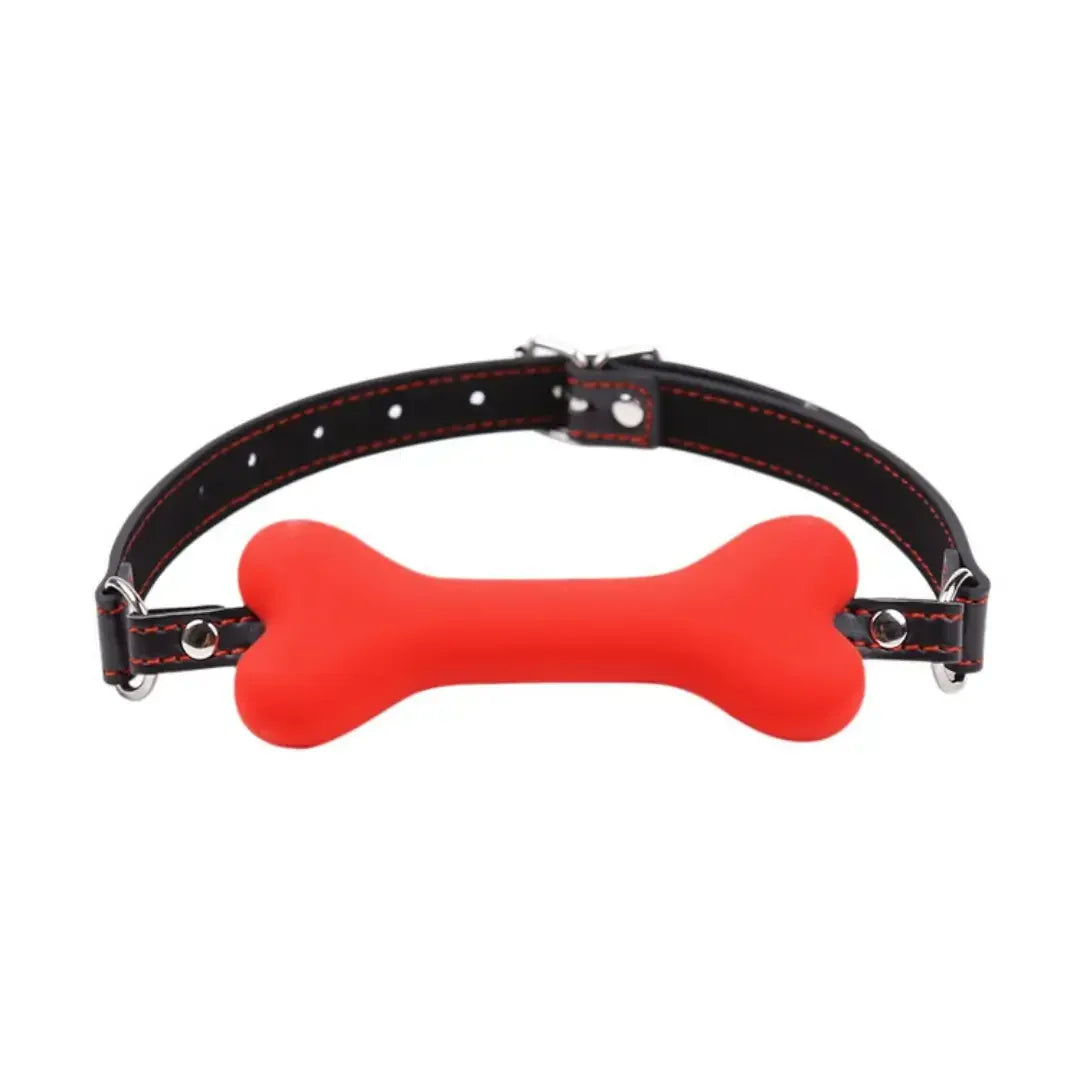 Domini Toy Red Bone-Shaped Silicone Gag – Adjustable Pet Play Mouth Gag for Couples BDSM