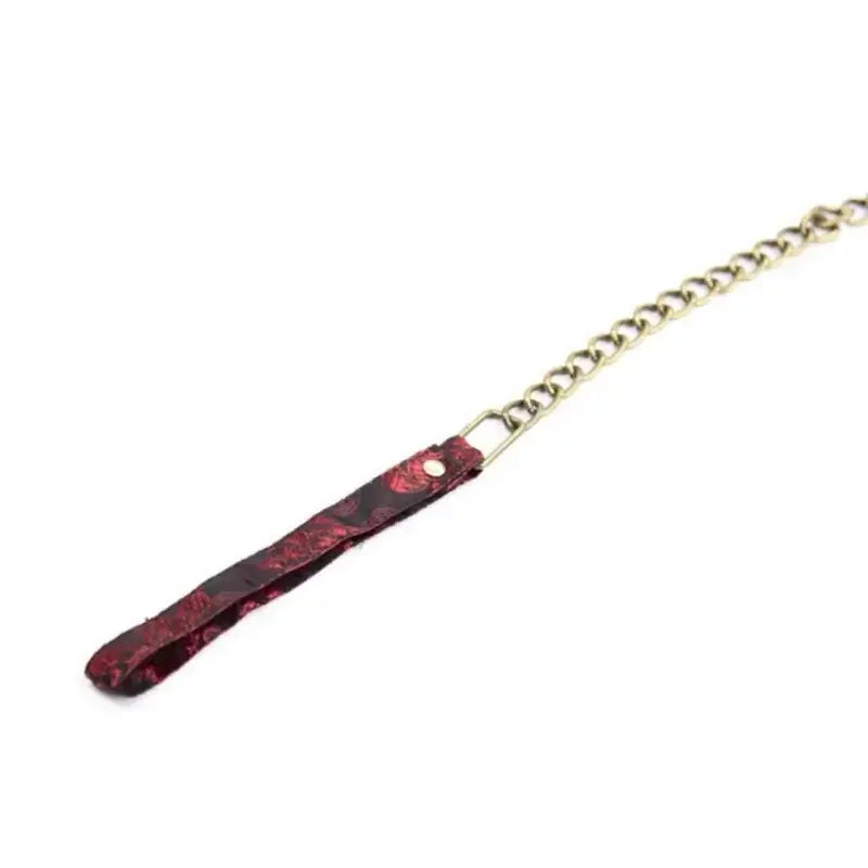 Domini Toy Red Dragon Phoenix Brocade Posture Collar with Chain - BDSM Neck Collar