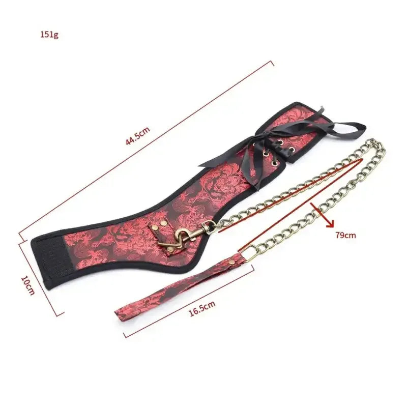 Domini Toy Red Dragon Phoenix Brocade Posture Collar with Chain - BDSM Neck Collar