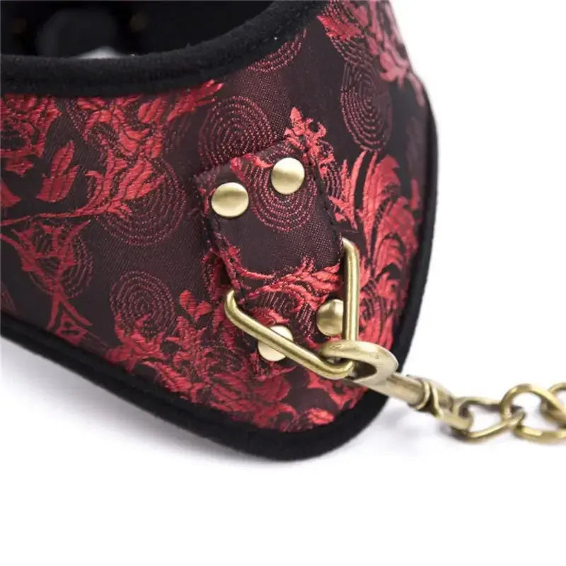 Domini Toy Red Dragon Phoenix Brocade Posture Collar with Chain - BDSM Neck Collar