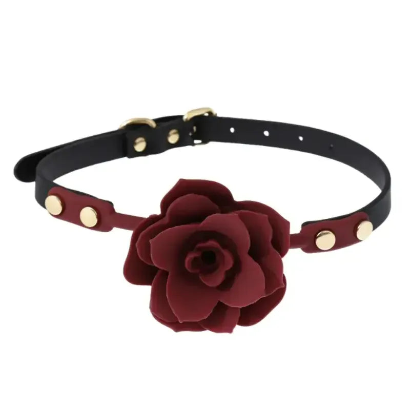 Domini Toy Red Elegant Silicone Rose Ball Gag – Adjustable Leather BDSM Gag