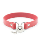 Domini Toy Red / M Day Collar with Heart Lock – PU Leather Choker
