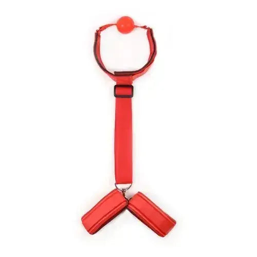 Domini Toy Red Neck-to-Wrist Restraint with Ball Gag, Adjustable Collar & Cuffs