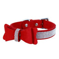 Domini Toy Red / S Suede Bow Collar — Rhinestone Trim Adjustable Day Collar