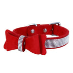 Domini Toy Red / S Suede Bow Collar — Rhinestone Trim Adjustable Day Collar