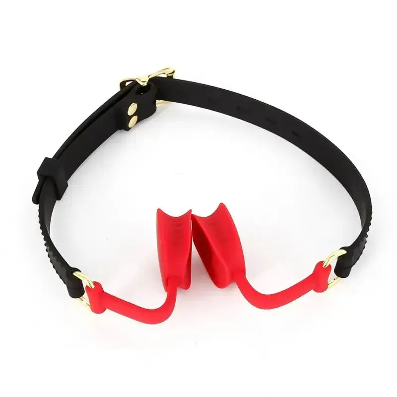 Domini Toy Red Silicone Open-Mouth Gag — Adjustable Tongue Spreader for BDSM Roleplay