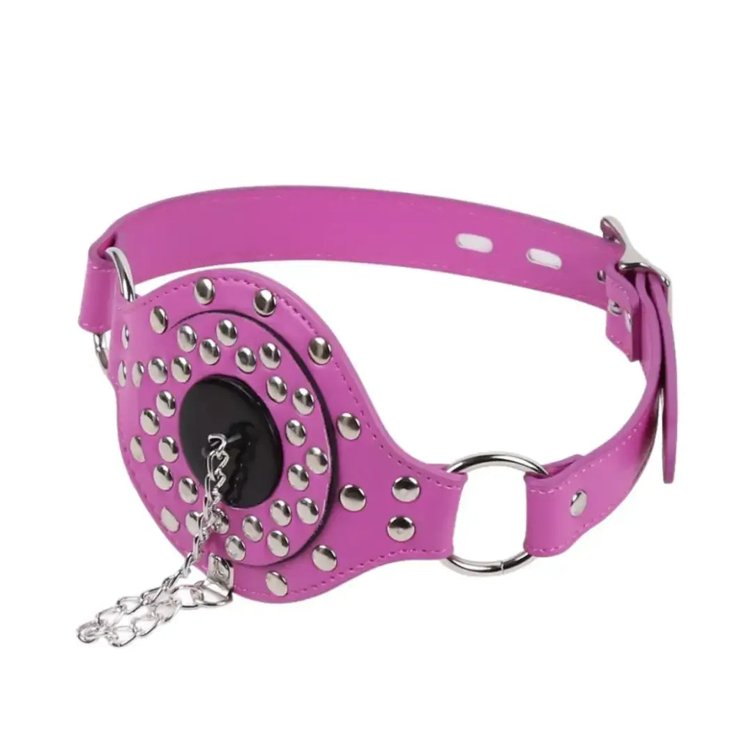 Domini Toy Red Studded Open Mouth Gag — Adjustable Deep Throat PU Leather BDSM Toy