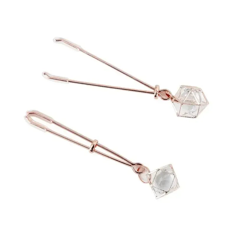 Domini Toy Rose gold Rose Gold Long Nipple Clamps with Hollow Crystal Charms
