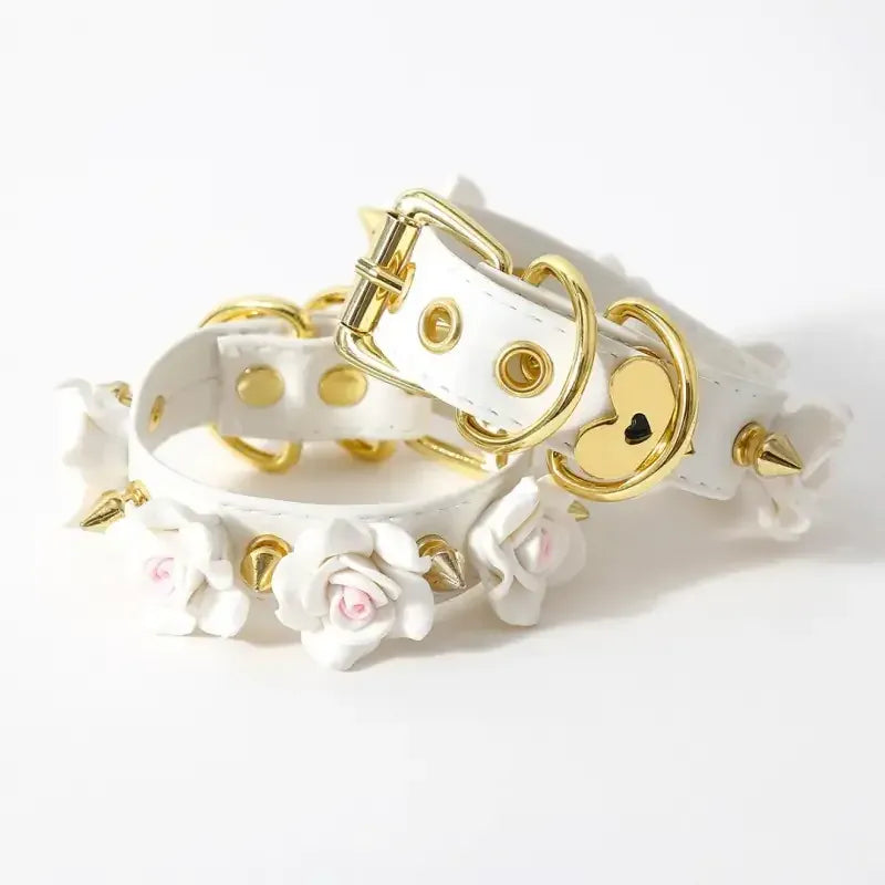 Domini Toy Rose-Studded Spike Cuffs — Adjustable Faux Leather Wrist & Ankle Restraints