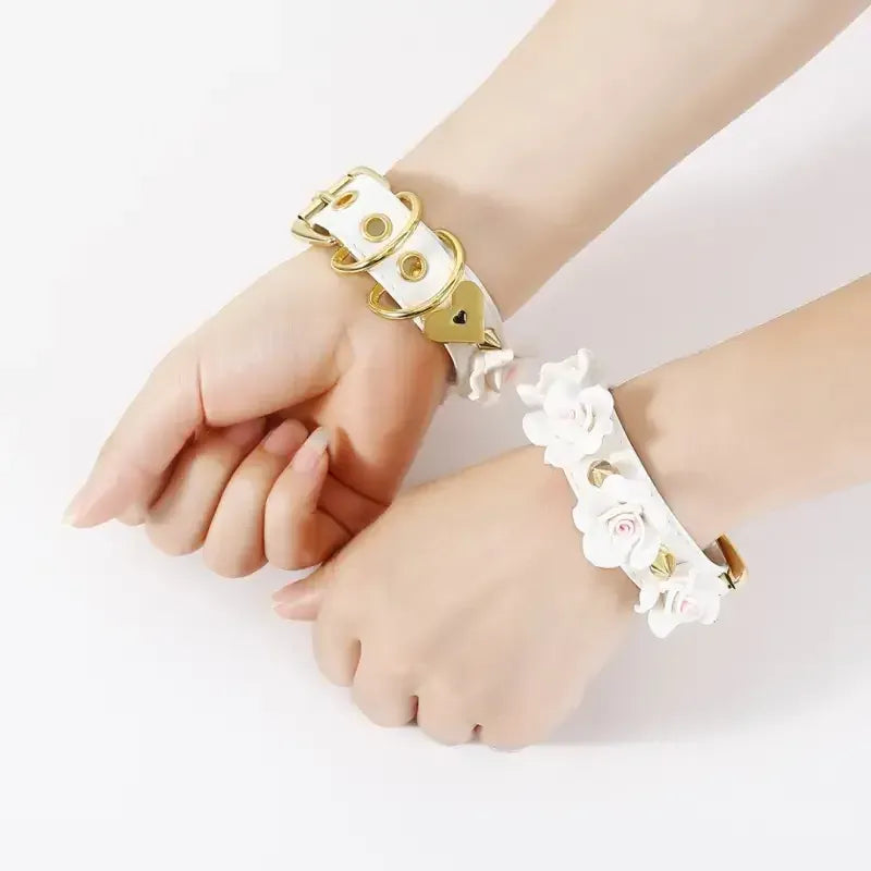 Domini Toy Rose-Studded Spike Cuffs — Adjustable Faux Leather Wrist & Ankle Restraints