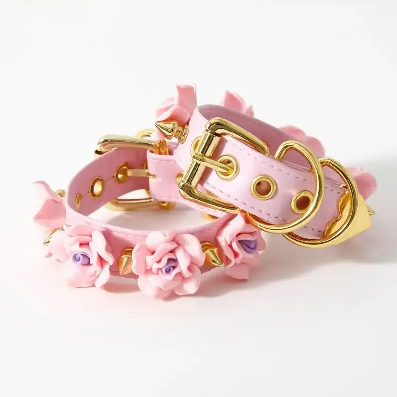 Domini Toy Rose-Studded Spike Cuffs — Adjustable Faux Leather Wrist & Ankle Restraints