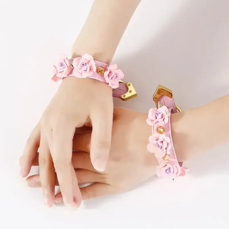 Domini Toy Rose-Studded Spike Cuffs — Adjustable Faux Leather Wrist & Ankle Restraints