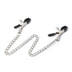 Domini Toy Silver Adjustable Metal Nipple Clamps with Chain, Body‑Safe Rubber Tips