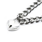 Domini Toy Silver Heart Lock Day Collar – Heavy Chain Padlock Necklace for Couples