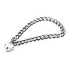 Domini Toy Silver Heart Lock Day Collar – Heavy Chain Padlock Necklace for Couples