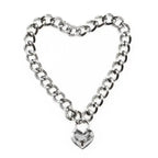 Domini Toy Silver Heart Lock Day Collar – Heavy Chain Padlock Necklace for Couples