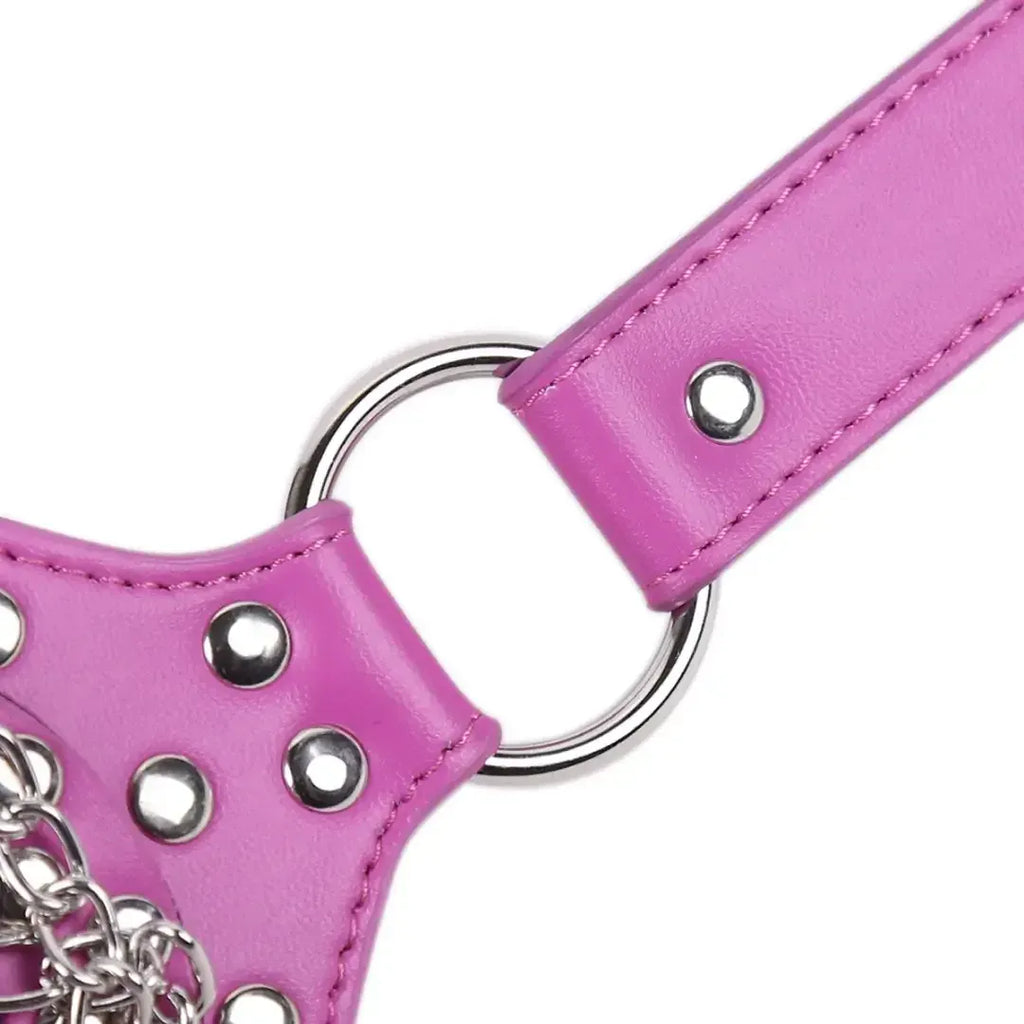 Domini Toy Studded Open Mouth Gag — Adjustable Deep Throat PU Leather BDSM Toy