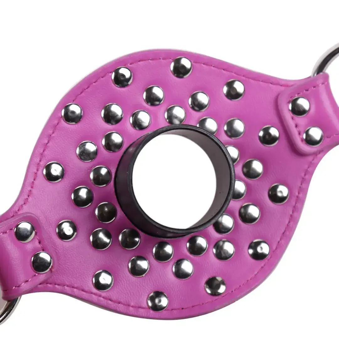 Domini Toy Studded Open Mouth Gag — Adjustable Deep Throat PU Leather BDSM Toy