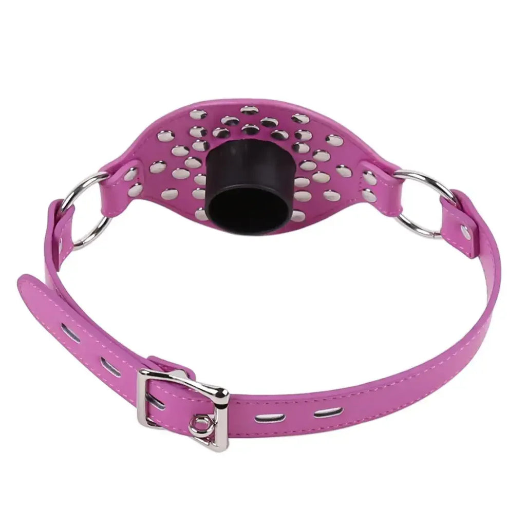 Domini Toy Studded Open Mouth Gag — Adjustable Deep Throat PU Leather BDSM Toy