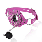 Domini Toy Studded Open Mouth Gag — Adjustable Deep Throat PU Leather BDSM Toy