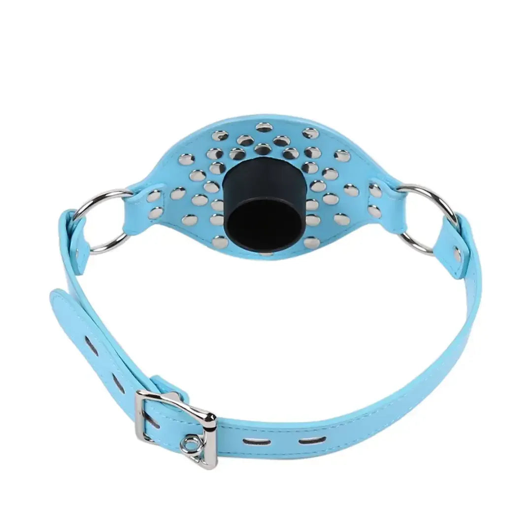 Domini Toy Studded Open Mouth Gag — Adjustable Deep Throat PU Leather BDSM Toy