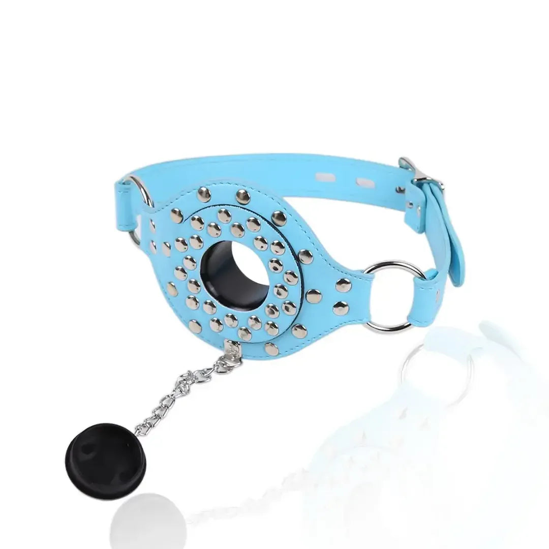 Domini Toy Studded Open Mouth Gag — Adjustable Deep Throat PU Leather BDSM Toy