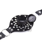 Domini Toy Studded Open Mouth Gag — Adjustable Deep Throat PU Leather BDSM Toy
