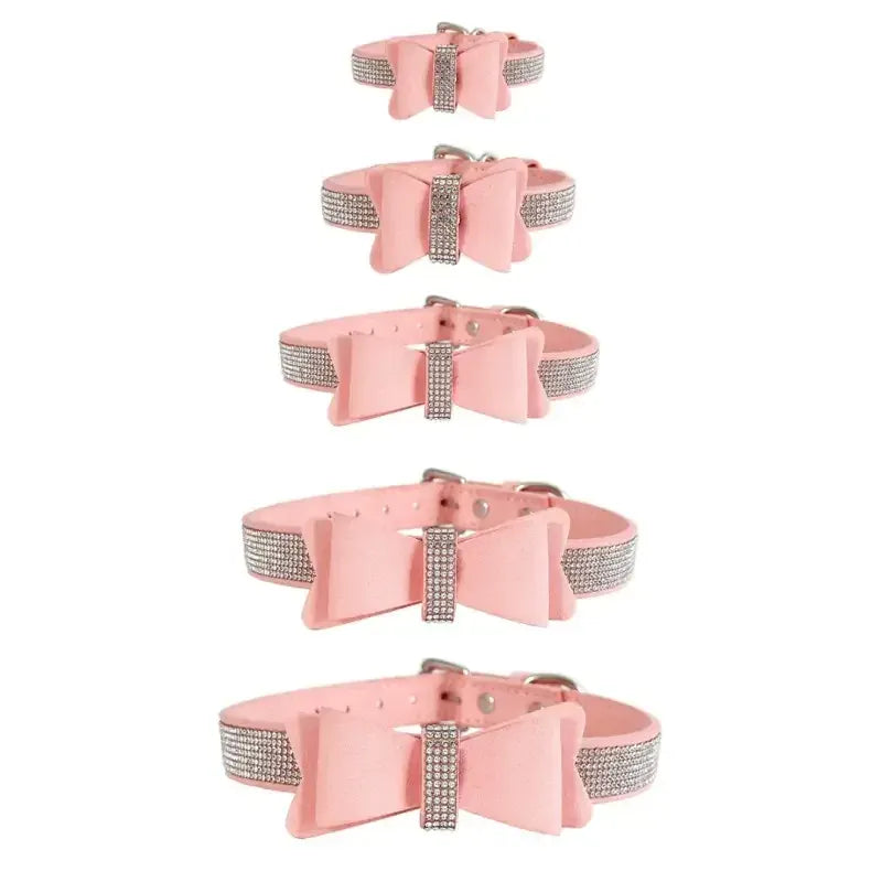 Domini Toy Suede Bow Collar — Rhinestone Trim Adjustable Day Collar