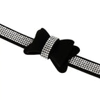Domini Toy Suede Bow Collar — Rhinestone Trim Adjustable Day Collar