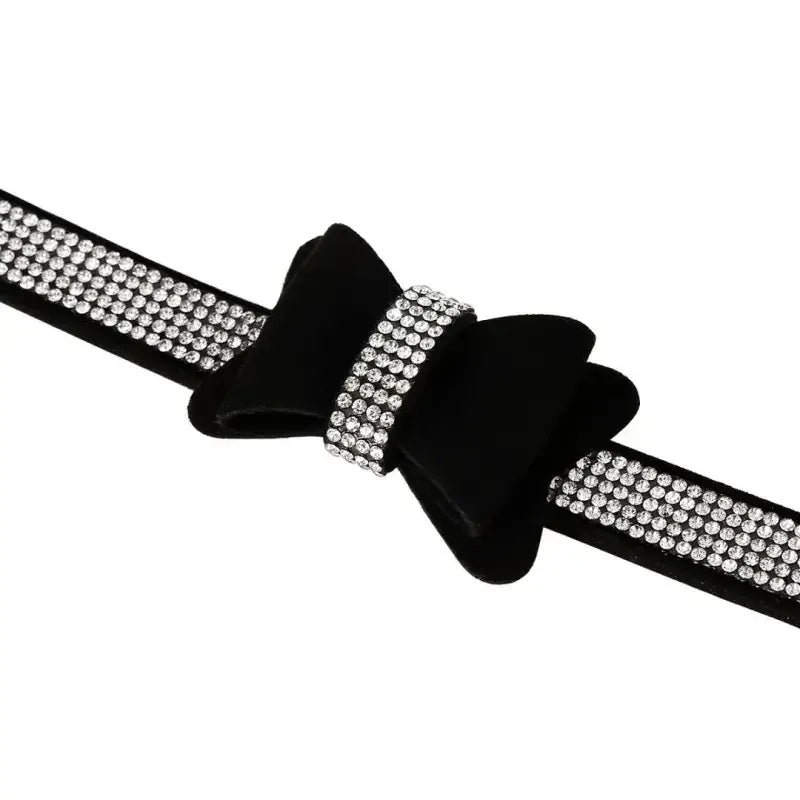 Domini Toy Suede Bow Collar — Rhinestone Trim Adjustable Day Collar