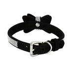 Domini Toy Suede Bow Collar — Rhinestone Trim Adjustable Day Collar