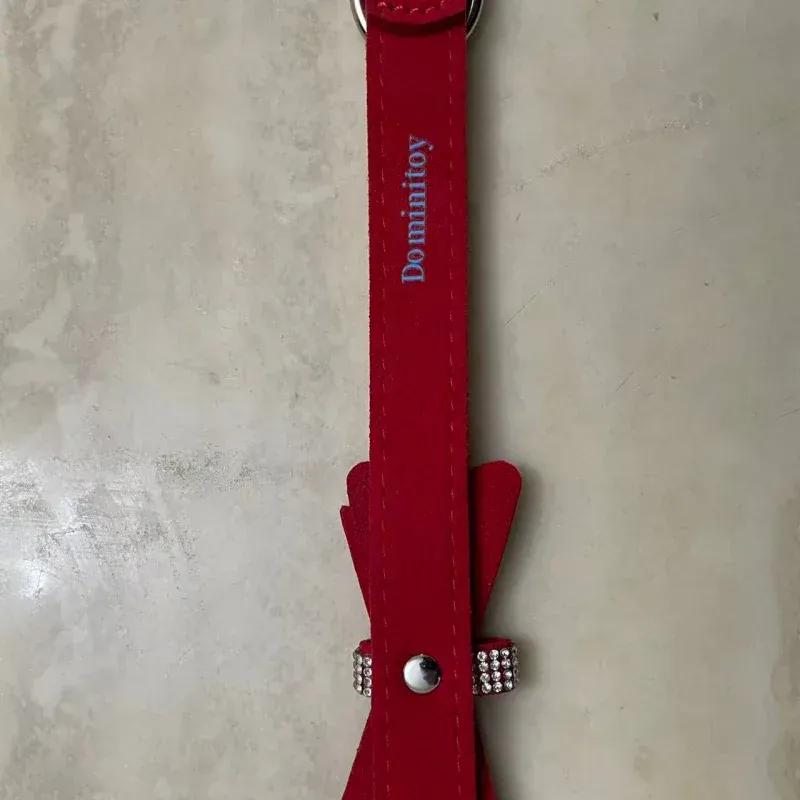 Domini Toy Suede Bow Collar — Rhinestone Trim Adjustable Day Collar