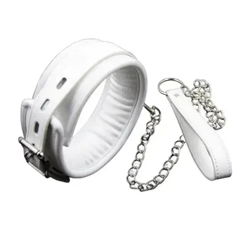 Domini Toy White Collar and Leash Adjustable PU Leather Padded