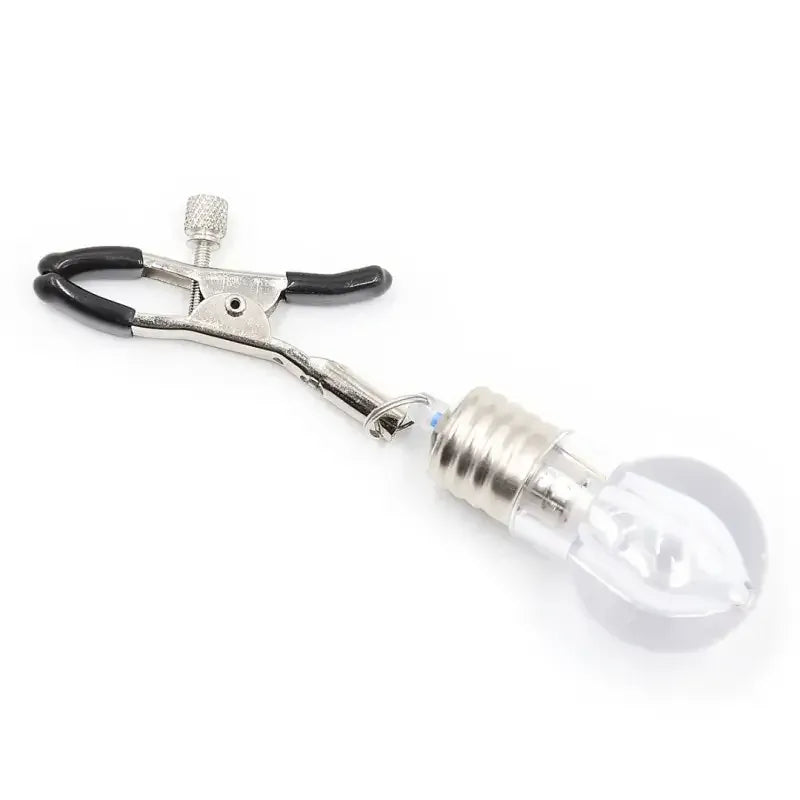 Domini Toy White LED Nipple Clamps — Rubber-Tipped, Metal Clamp Set for Couples