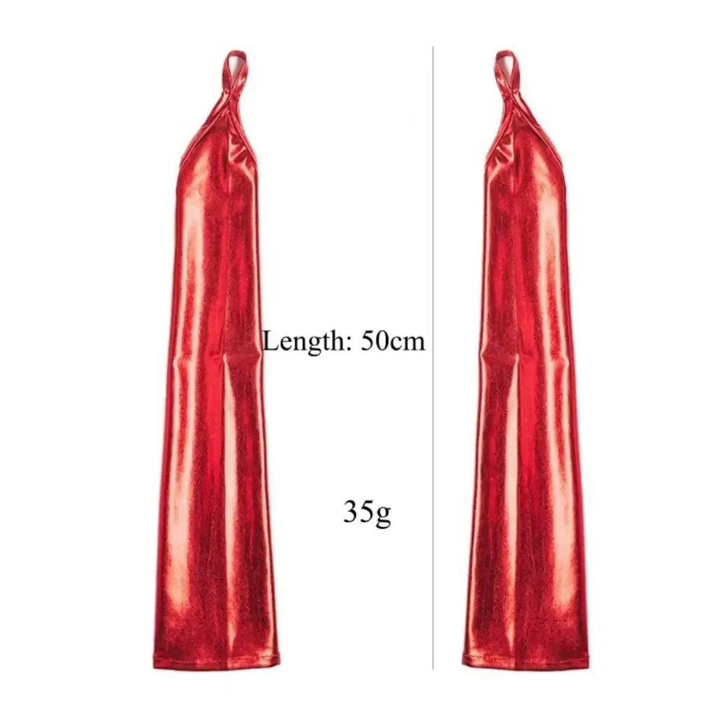 Dominitoy 50cm Long PU Fetish Gloves — Shiny Thumb-Loop Opera Gloves for Roleplay
