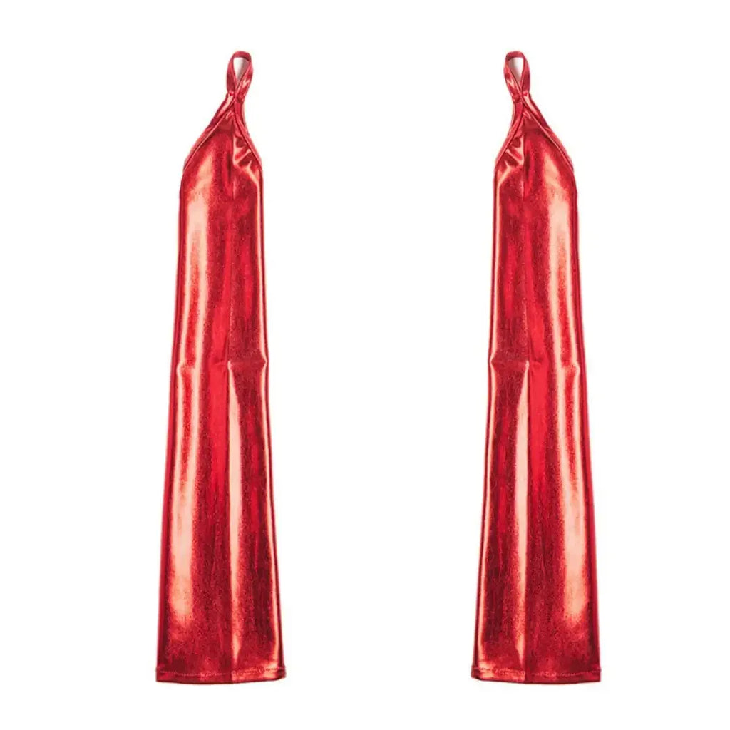Dominitoy 50cm Long PU Fetish Gloves — Shiny Thumb-Loop Opera Gloves for Roleplay