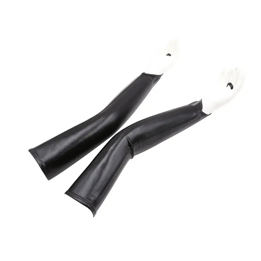 Dominitoy 50cm Long PU Fetish Gloves — Shiny Thumb-Loop Opera Gloves for Roleplay