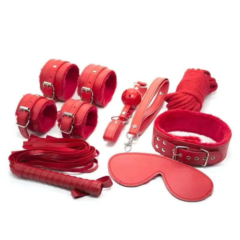 Dominitoy 7-Piece Plush Bondage Kit — PU Leather Restraints