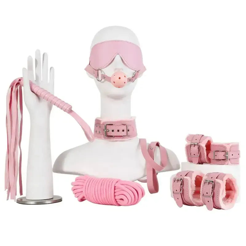 Dominitoy 7-Piece Plush Bondage Kit — PU Leather Restraints