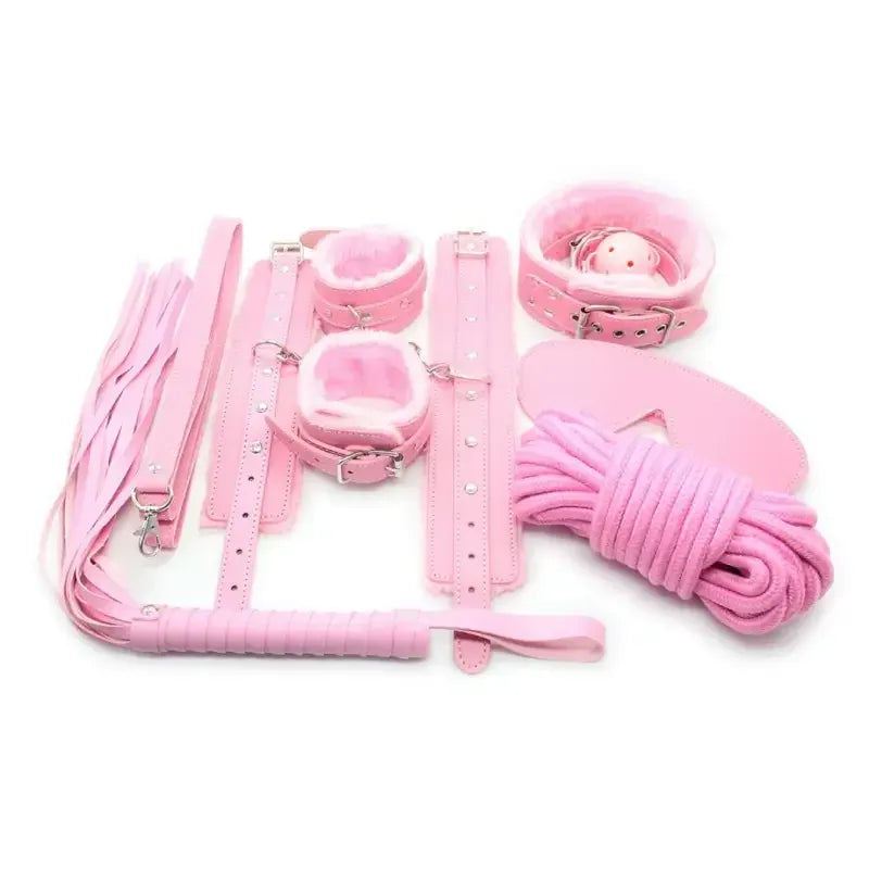Dominitoy 7-Piece Plush Bondage Kit — PU Leather Restraints