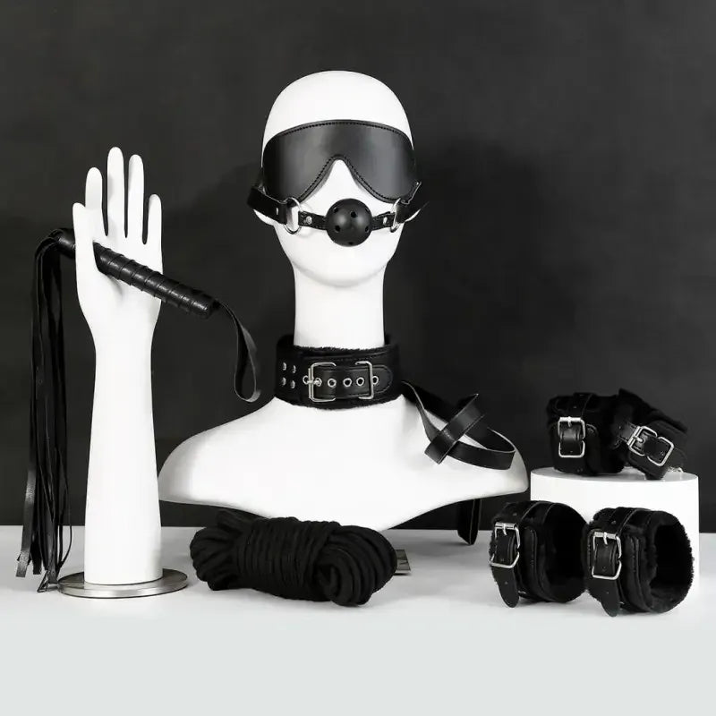 Dominitoy 7-Piece Plush Bondage Kit — PU Leather Restraints